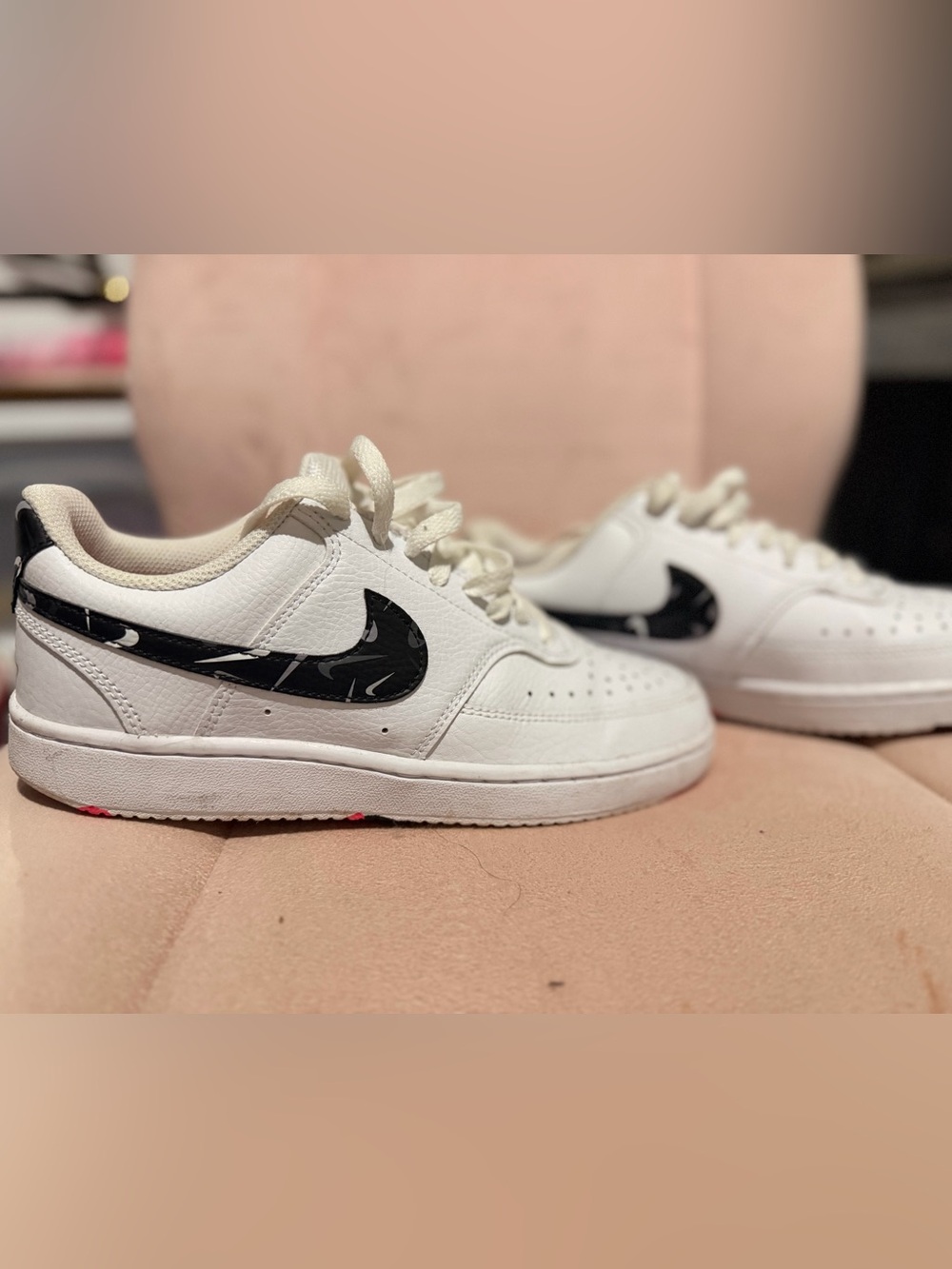 Nike  White Leather Sneakers with Black Marble Swoosh